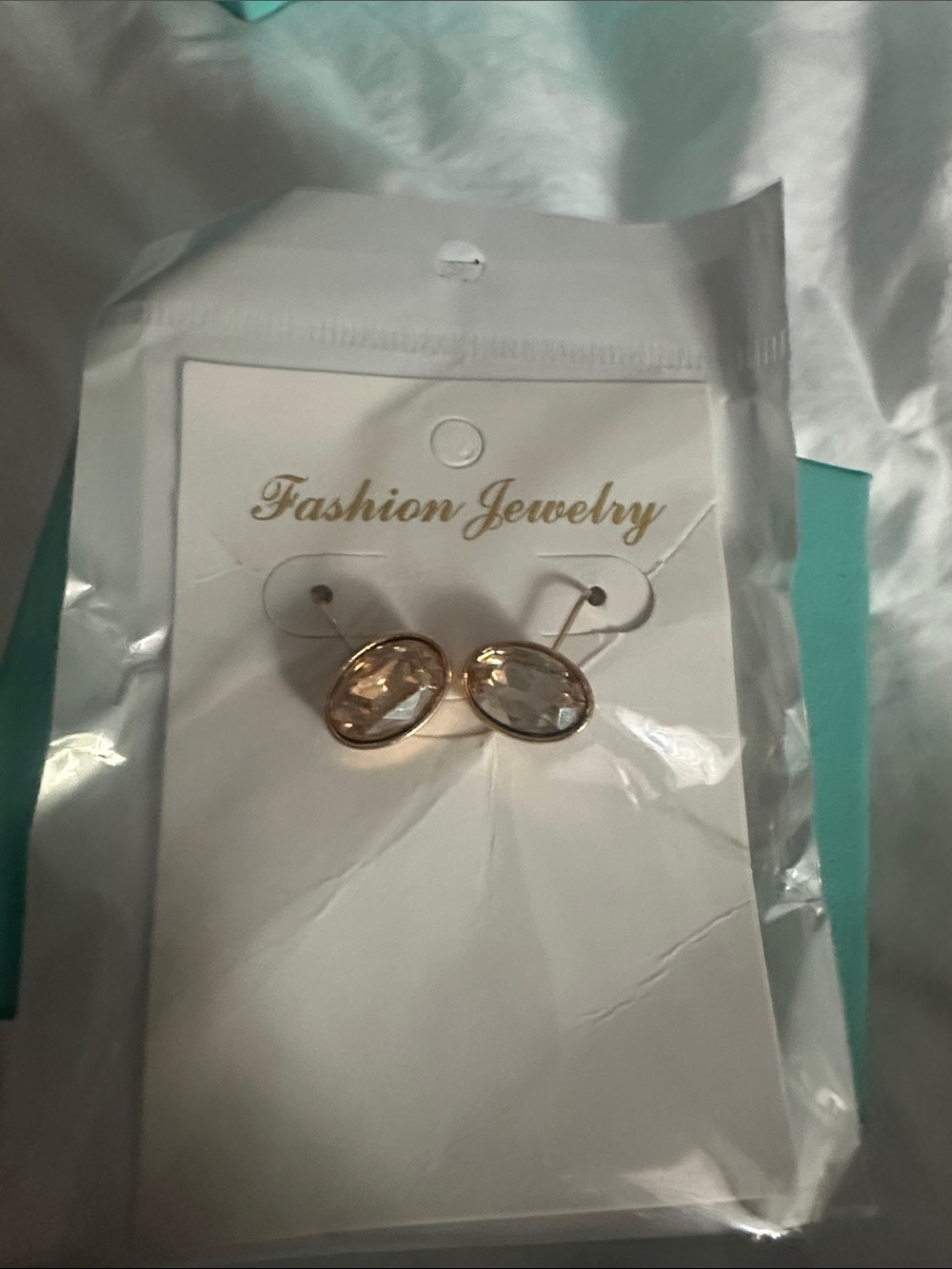 Fashion Jewelry Gold-Tone Oval Clear Crystal Stud Earrings